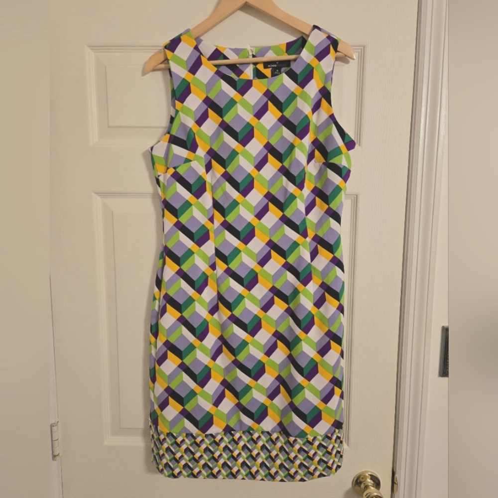 Ronni Nicole Green, Purple And White Multicolor Geometric Sheath Dress Size 12
